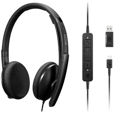 Lenovo On Ear headset Vezetékes Fekete mikrofon zajelnyomás