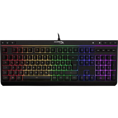 HyperX HX-KB5ME2-DE Alloy Core RGB Vezetékes Gamer billentyűzet német, QWERTZ Fekete Világít, Fröccsenő víz ellen védett