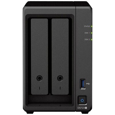 Synology DiskStation DS723+ NAS szerver ház GB 2 rekesz Be-/kikapcsoló, eSATA csatlakozó, RAID-re alkalmas, 1 db USB 3.0 hub, 2 db M.2 dugaszhely DS723+