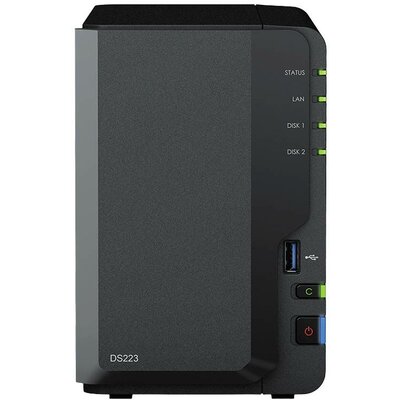 Synology DiskStation DS223 NAS szerver ház GB 2 rekesz USB 3.0 előlapi csatlakozó, Synology® hardver és szoftver, Hardver kódolás, Cloud-ra alkalmas, Külső