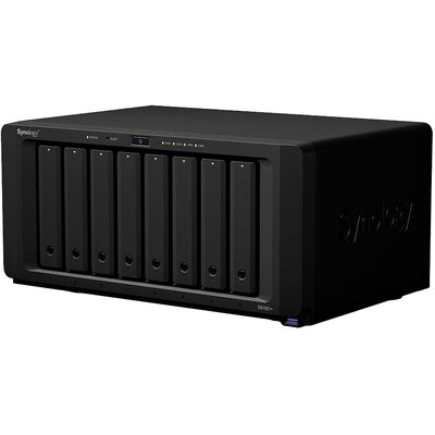 Synology DiskStation DS1821+ NAS szerver ház GB 8 rekesz 2 db M.2 dugaszhely, 4 db USB 2.0 hub, Külső tápellátás, RAID-re alkalmas, Be-/kikapcsoló, eSATA