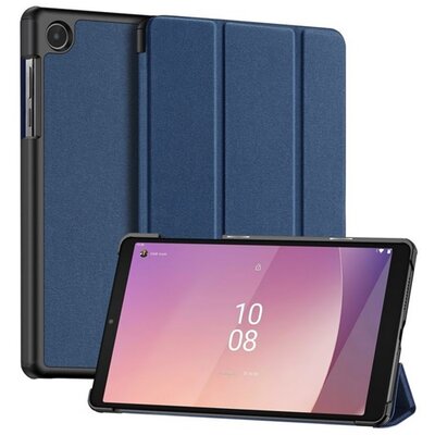 DUX DUCIS DOMO tok álló, bőr hatású (aktív FLIP, oldalra nyíló, TRIFOLD, asztali tartó, textil minta) SÖTÉTKÉK [Lenovo Tab M8 Gen4 (TB300F) WIFI / Tab M8 Gen4 (TB300X) LTE]