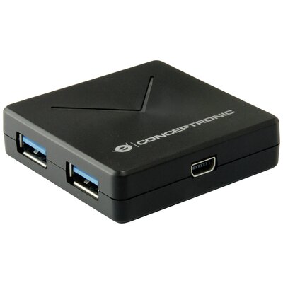 Conceptronic HUBBIES02B 4 port USB 3.2 hub Fekete