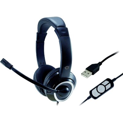 Conceptronic POLONA 01B Telefon Over Ear headset Vezetékes Stereo Fekete Távirányító, Hangerő szabályozás, Mikrofon némítás