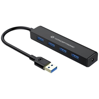 Conceptronic C4PUSB3 4 port USB 3.2 hub Fekete