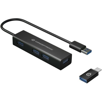 Conceptronic HUBBIES06B 4 port USB 3.2 hub Fekete