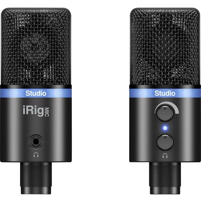 IK Multimedia IRIG MIC STUDIO BLACK USB-s stúdió mikrofon Átviteli mód:Vezetékes Csíptetővel, Talp, Fém ház USB Vezetékes