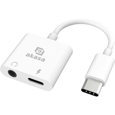 Akasa USB-C®, Audio Átalakító [1x USB-C® - 1x Fejhallgató (3,5 mm-es jack), USB-C® alj (Power Delivery)] AK-CBCA30-08WH 8 cm töltőcsatlakozóval