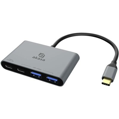 Akasa USB Type-C 4-In-1 Hub 4 port USB-C® (USB 3.1) Multiport hub USB-C dugóval, Gyorstöltő csatlakozóval Alumínium (eloxált)