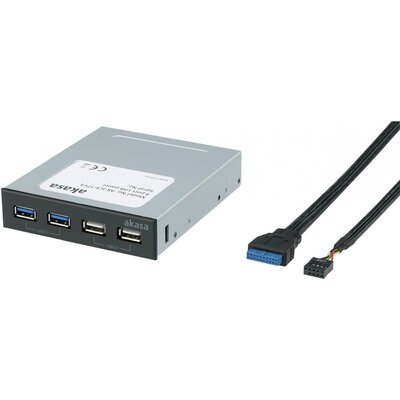 Akasa 4 port USB 3.2-USB 2.0 előlapi rekesz hub Fekete