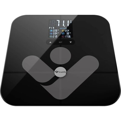 truelife FitScale W7 BT Digitális személymérleg Mérési tartomány (max.)=180 kg Fekete Bluetooth-szal