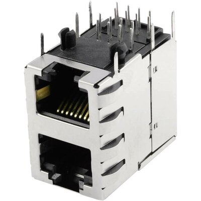 RJ45 beépíthető dupla csatlakozó aljzat, CAT5, vízszintes, BEL Stewart Connectors SS-738811S-PG4-AC