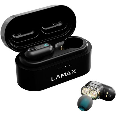 Lamax Duals1 In Ear headset Bluetooth® Stereo Fekete Elemtöltés kijelzés, Headset, Töltőtok, Hangerő szabályozás, Mikrofon némítás, Mono, Izzadásálló