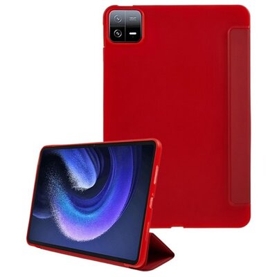 Tok álló, bőr hatású (aktív FLIP, oldalra nyíló, TRIFOLD, asztali tartó) PIROS [Xiaomi Pad 6]