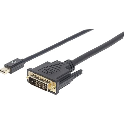 Manhattan Mini DisplayPort / DVI Átalakító kábel Mini DisplayPort dugó, DVI-D 24+1 pólusú Csatlakozódugó 1.80 m Fekete 152150 Fólia árnyékolás, Kerek, UL