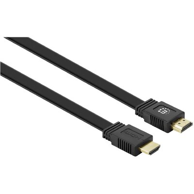 Manhattan HDMI Csatlakozókábel HDMI-A dugó, HDMI-A dugó 15.00 m Fekete 355650 4K UHD, Kettős árnyékolás, lapos, Lapos kivitel HDMI kábel