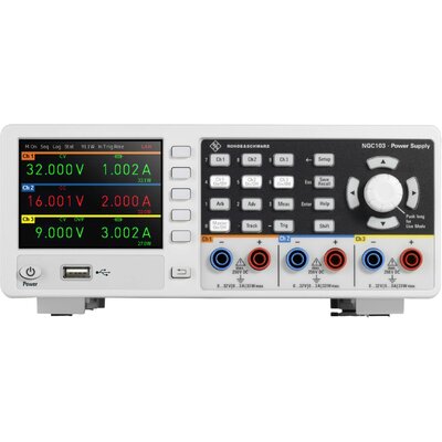 Rohde & Schwarz R&S®NGC103 Labortápegység, szabályozható 32 V (max.) 3 A (max.) 100 W Kimenetek száma 3 x