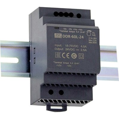 Mean Well DDR-60L-24 Kalapsínes DC/DC feszültségváltó (DIN-Rail) 24 V/DC 2.5 A 60 W Kimenetek száma:1 x Tartalom, tartalmi egységek rendelésenként 1 db