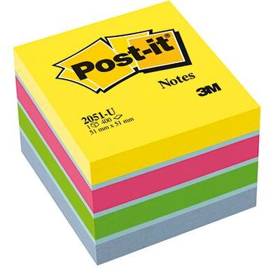 Post-it Öntapadó jegyzettartó kocka 2051-U 51 mm x 40 mm Ultrakék, Ultrasárga, Ultrazöld, Ultralila 400 lap