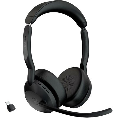 Jabra Evolve 2 55 MS Stereo Számítógép On Ear headset Bluetooth® Stereo Fekete Noise Cancelling, mikrofon zajelnyomás