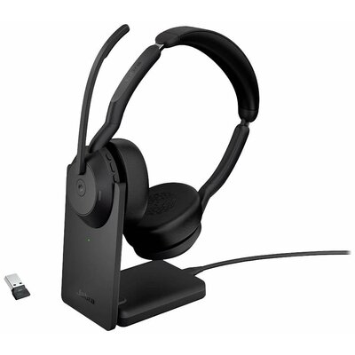 Jabra Evolve2 55 MS Stereo Számítógép On Ear fejhallgató Bluetooth® Stereo Fekete mikrofon zajelnyomás, Noise Cancelling Headset, Mikrofon némítás, Hangerő