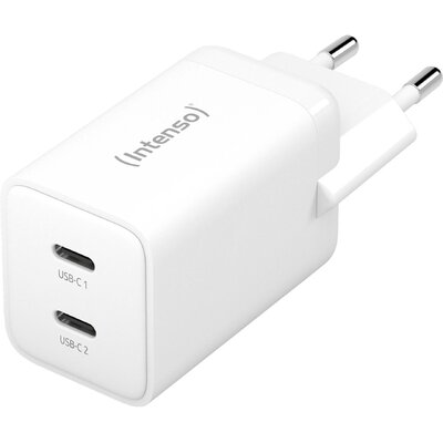 Intenso W40CC GaN USB-s töltőkészülék 40 W Beltér Kimeneti áram (max.) 3 A USB-C® Kimenetek száma: 2 x GaN, USB Power Delivery (USB-PD)