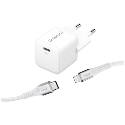 Intenso W30C GaN + C315L USB-s töltőkészülék Beltér Kimeneti áram (max.) 3 A Kimenetek száma: 1 x USB-C®, Lightning GaN, USB Power Delivery (USB-PD)