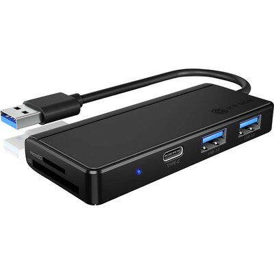 ICY BOX IB-HUB1423CR-UC3, ext. USB 3.0 HUB mit Kartenleser, USB-A zu 2x USB-A, 1x USB-C, 2+1 port USB 3.2 hub Fekete