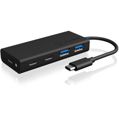 ICY BOX IB-HUB1426-CPD, USB 3.0 Type-C® Hub zu 2x Type-C® und 2x Type-A USB Anschlüssen 4 port USB-C® (USB 3.1) Multiport hub Fekete