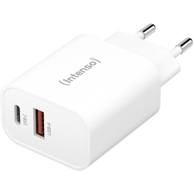 Intenso W30AC USB-s töltőkészülék 30 W Beltér Kimeneti áram (max.) 3 A USB-A, USB-C® Kimenetek száma: 2 x USB Power Delivery (USB-PD)