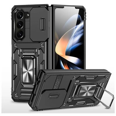 Defender szilikon telefonvédő (ütésállóság, tartógyűrű, kameravédő) FEKETE [Samsung Galaxy Z Fold6 5G (SM-F956)]