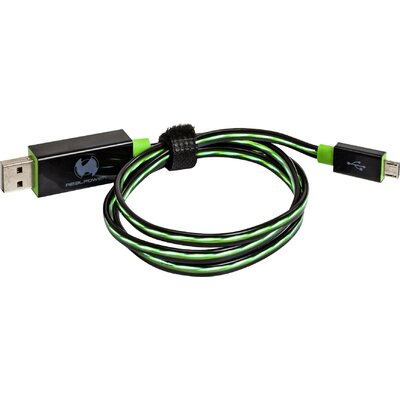 RealPower USB kábel USB 2.0 USB-A dugó, USB mikro B dugó 0.75 m Zöld LED-del 187656