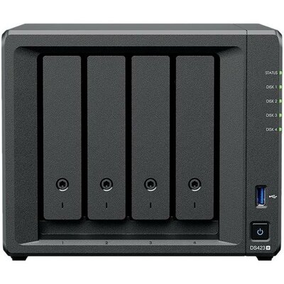 Synology DiskStation DS423+ NAS szerver ház GB 4 rekesz 2 db M.2 dugaszhely, 2 db USB 3.0 hub, RAID-re alkalmas, Be-/kikapcsoló DS423+