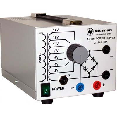 Szabályozható labortápegység 2 - 14 V 3 A 42 W 2 csatornás Statron 5359.0