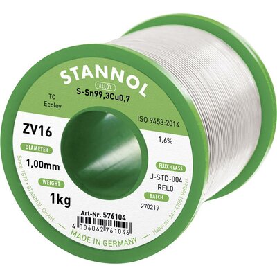 Stannol ZV16 Forrasztóón, ólommentes Ólommentes Sn99,3Cu0,7 REL0 1000 g 1 mm