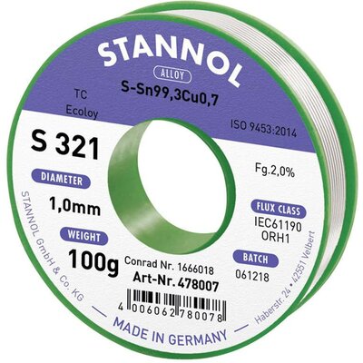 Ólommentes forrasztóón 100 g 1 mm Sn99.3Cu0.7 Stannol S321