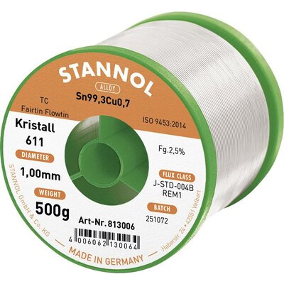 Stannol Kristall 611 Fairtin Forrasztóón, ólommentes Ólommentes Sn99,3Cu0,7 REM1