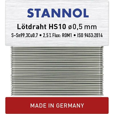 Stannol HS10 Forrasztóón, ólommentes Ólommentes Sn99,3Cu0,7 ROM1 10 g 0.5 mm