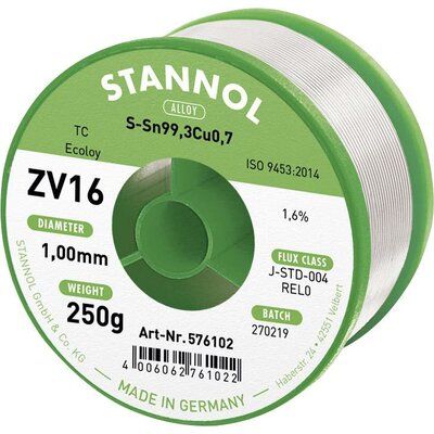 Stannol ZV16 Forrasztóón, ólommentes Ólommentes Sn99,3Cu0,7 REL0 250 g 1 mm