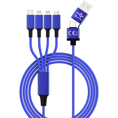 Smrter USB töltőkábel USB-A dugó, USB-C® dugó, Apple Lightning dugó, Apple Lightning dugó, USB mikro B dugó 1.20 m Navy kék SMRTER_ELITE_L_NB