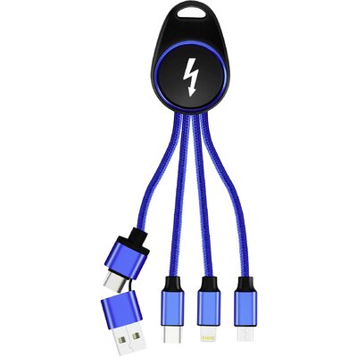 Smrter USB töltőkábel USB 2.0 Apple Lightning dugó, USB-A dugó, USB-C® dugó, USB mikro B dugó 0.15 m Kék Alumínium dugó, OTG funkcióval, Anyag köpeny