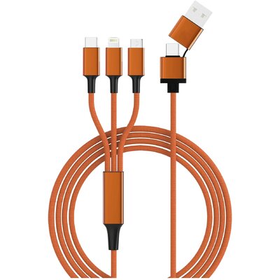 Smrter USB töltőkábel USB 2.0 Apple Lightning dugó, USB-A dugó, USB-C® dugó, USB mikro B dugó 1.20 m Narancs OTG funkcióval, Anyag köpeny SMRTER_HYDRA_ULT_OR