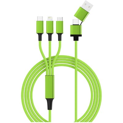 Smrter USB töltőkábel USB 2.0 Apple Lightning dugó, USB-A dugó, USB-C® dugó, USB mikro B dugó 1.20 m Zöld OTG funkcióval, Anyag köpeny SMRTER_HYDRA_ULT_GN