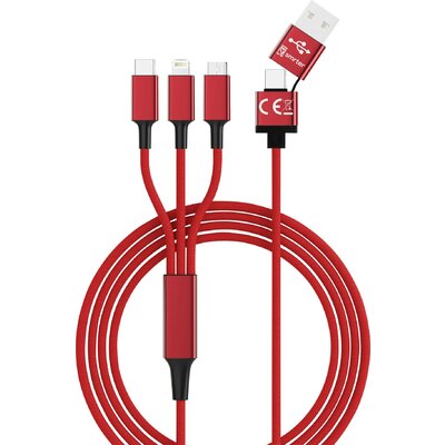 5in1 USB töltőkábel, micro-USB, USB-C, Lightning, 1,2 m, piros, Smrter SMRTER_HYDRA_ULT_RD