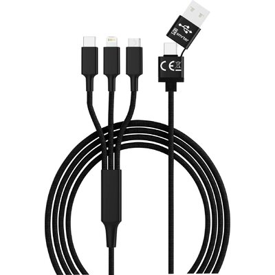 5in1 USB töltőkábel, micro-USB, USB-C, Lightning, 1,2 m, fekete, Smrter SMRTER_HYDRA_ULT_BK