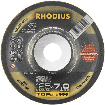 Rhodius 210611 RS580 SPEED Nagyolótárcsa, hajlított Ø 125 mm Furat átmérő 22.23 mm Nemesacél, Acél 1 db