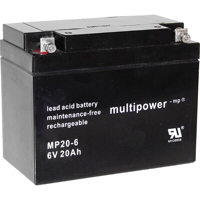 multipower MP20-6 Ólomakku 6 V 20 Ah Ólom-vlies (AGM) (Sz x Ma x Mé) 157 x 125 x 83 mm M5 csavaros csatlakozó Karbantartásmentes, Kis önkisülés