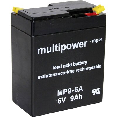 multipower MP9-6A Ólomakku 6 V 9 Ah Ólom-vlies (AGM) (Sz x Ma x Mé) 97 x 118 x 56 mm 4,8 mm-es laposérintkezős dugó Karbantartásmentes, Kis önkisülés