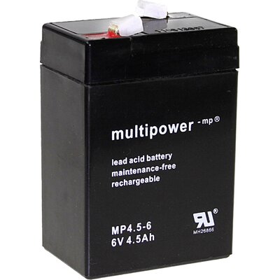 multipower PB-6-4,5-4,8 Ólomakku 6 V 4.5 Ah Ólom-vlies (AGM) (Sz x Ma x Mé) 70 x 105 x 47 mm 4,8 mm-es laposérintkezős dugó Karbantartásmentes, Kis önkisülés