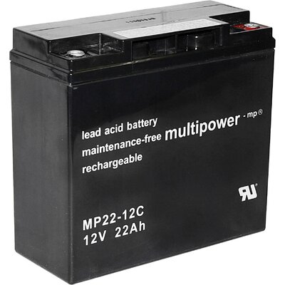 multipower PB-12-22-M5 Ólomakku 12 V 22 Ah Ólom-vlies (AGM) (Sz x Ma x Mé) 181 x 167 x 76 mm M6 csavaros csatlakozó Ciklusálló, Karbantartásmentes, Kis